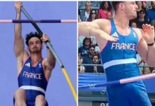 split image of french athlete anthony ammirati performing the pole vault at the olympics