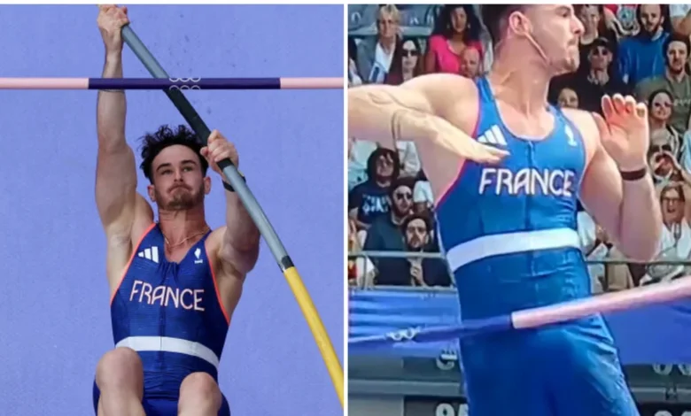 split image of french athlete anthony ammirati performing the pole vault at the olympics