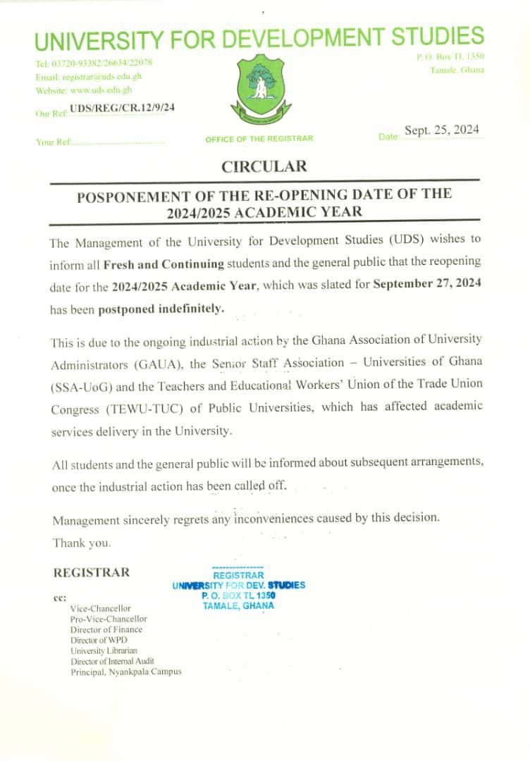 Postponement of University of Development Studies 