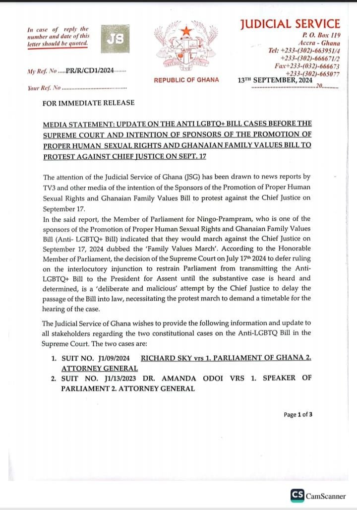 Statement Release by Judicial Service of Ghana 